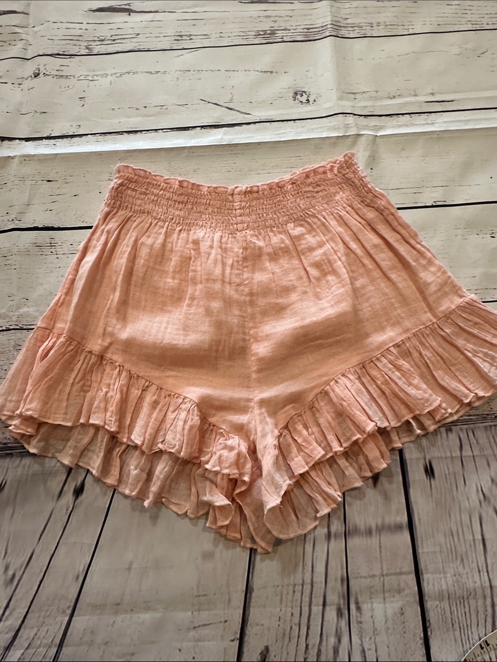 Free People Peach Ruffled High-Waist Shorts